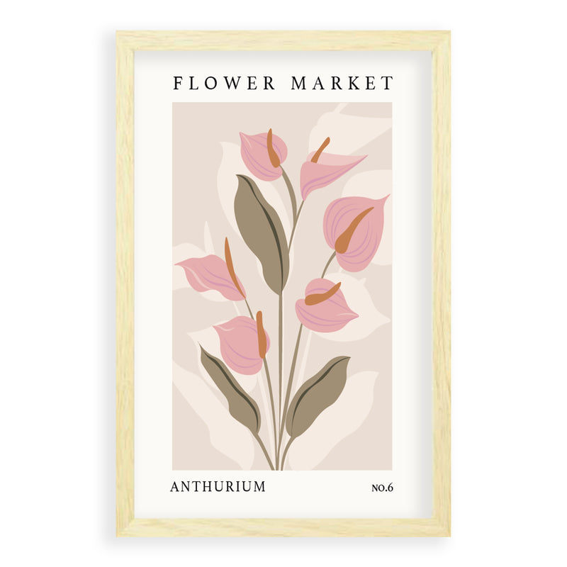 Flower Market Anthurium NO.6 | Blank Eikenhouten Lijst | Poster