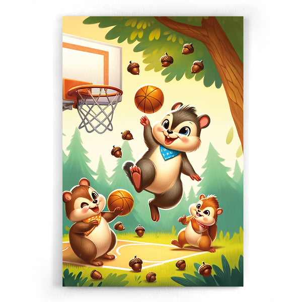 Basketballende Eekhoorntjes Walljar Kinderposter