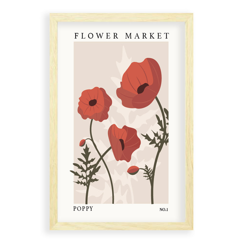 Flower Market Poppy NO.1 | Blank Eikenhouten Lijst | Poster