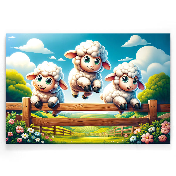Vreugdesprongen - Blije schapen over het hek
