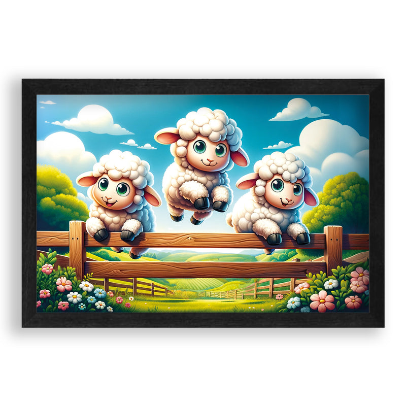 Des sauts de joie - Des moutons heureux par-dessus la clôture