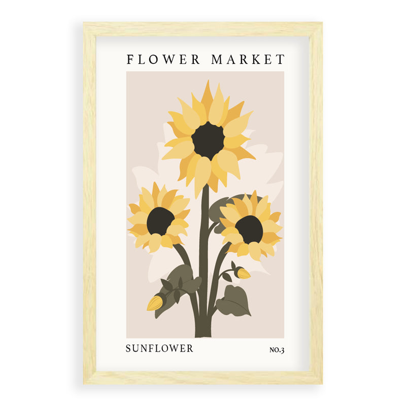 Flower Market Sunflower NO.3 | Blanke Eikenhouten Lijst | Poster