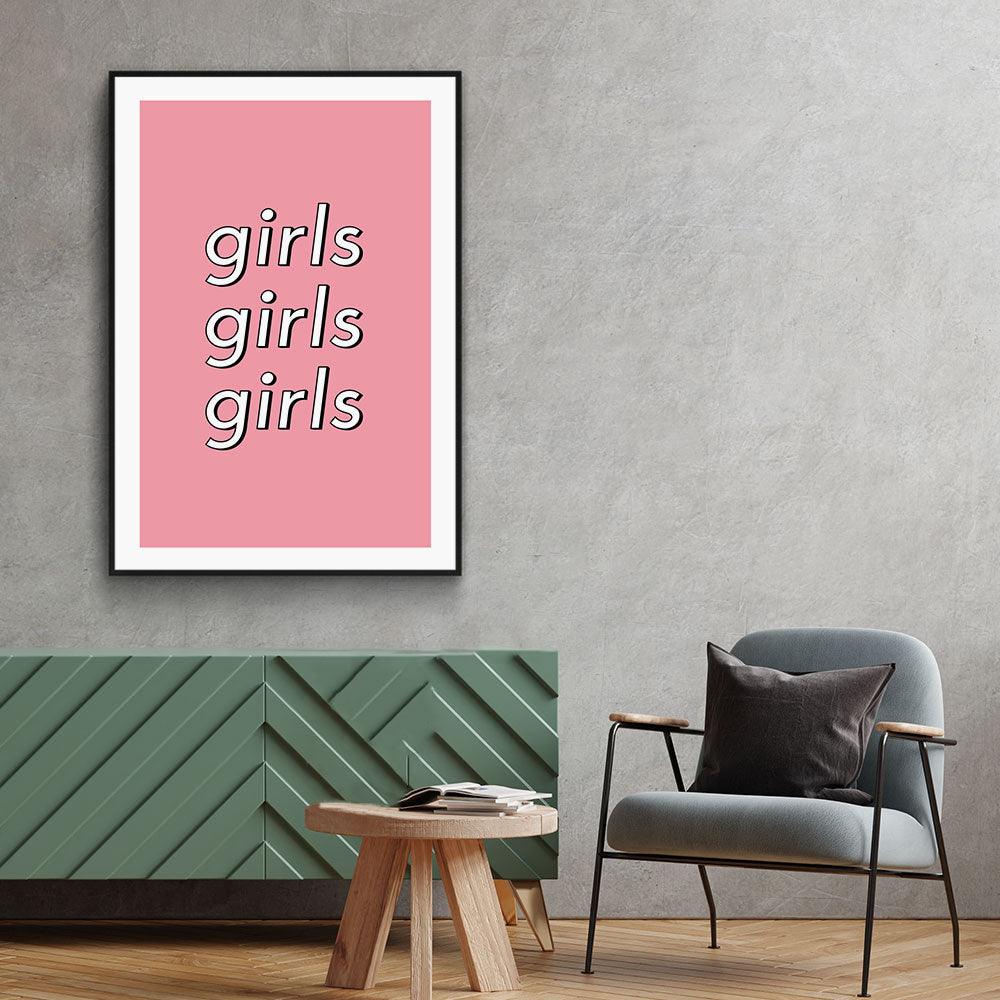Typografie poster Girls Girls Girls bestellen | Walljar.com