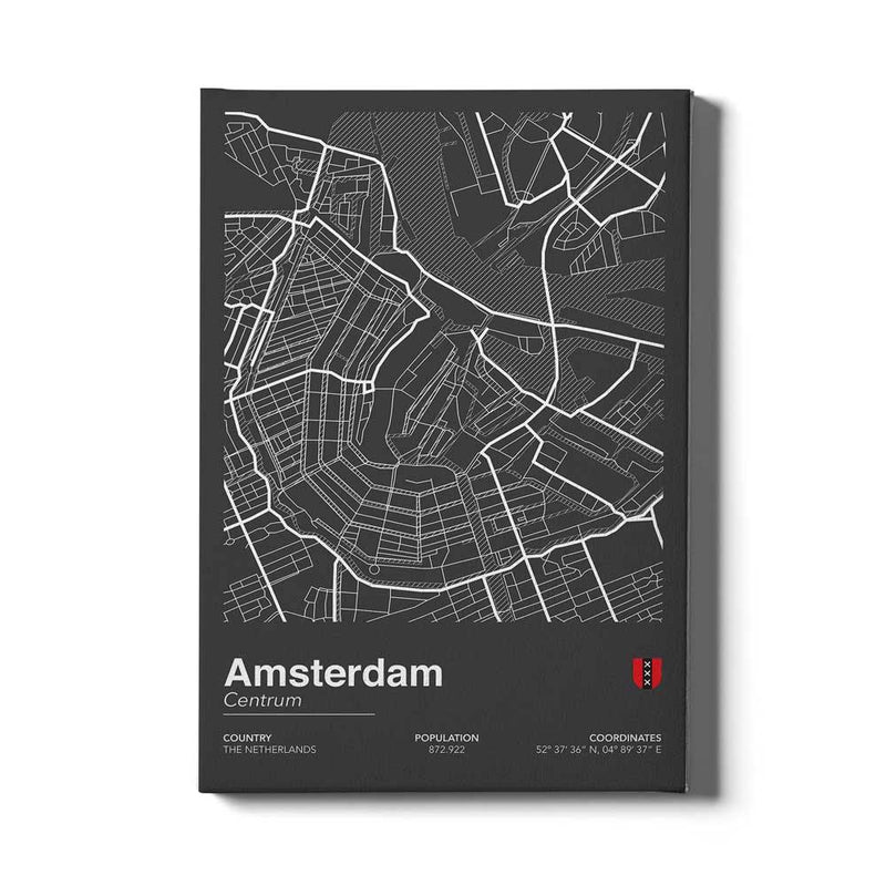 Stadskaart Amsterdam Centrum II canvas