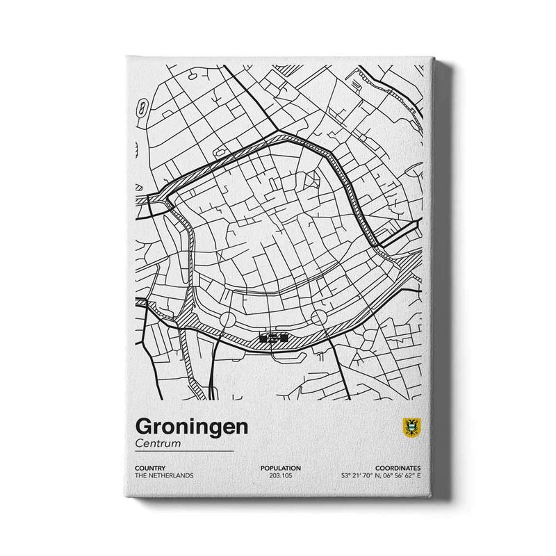Stadskaart Groningen Centrum II op canvas