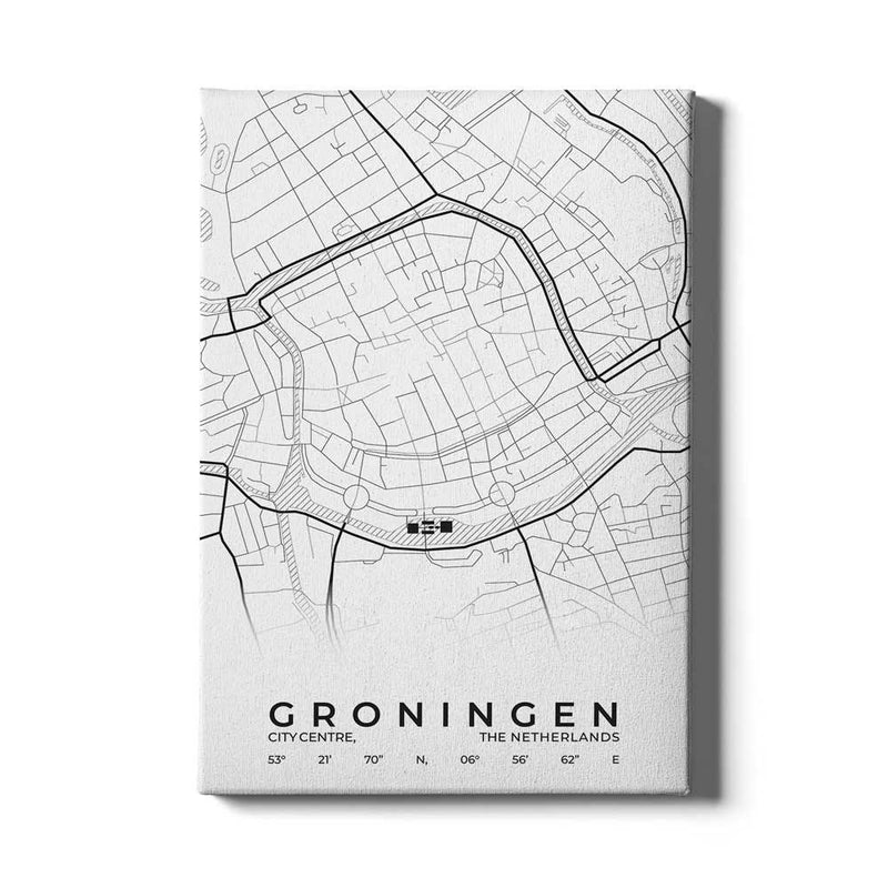 Stadskaart Groningen Centrum op canvas